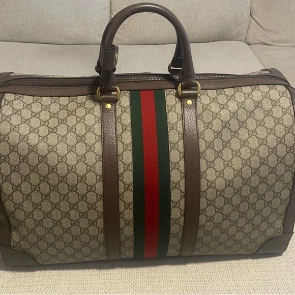 Gucci Brown and Green Men's Travel Bag - Picture 1 of 8